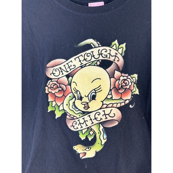 Vintage Looney Tunes Juniors Shirt XL 15-17 Black Tweety Bird ED Hardy Style - Picture 3 of 7